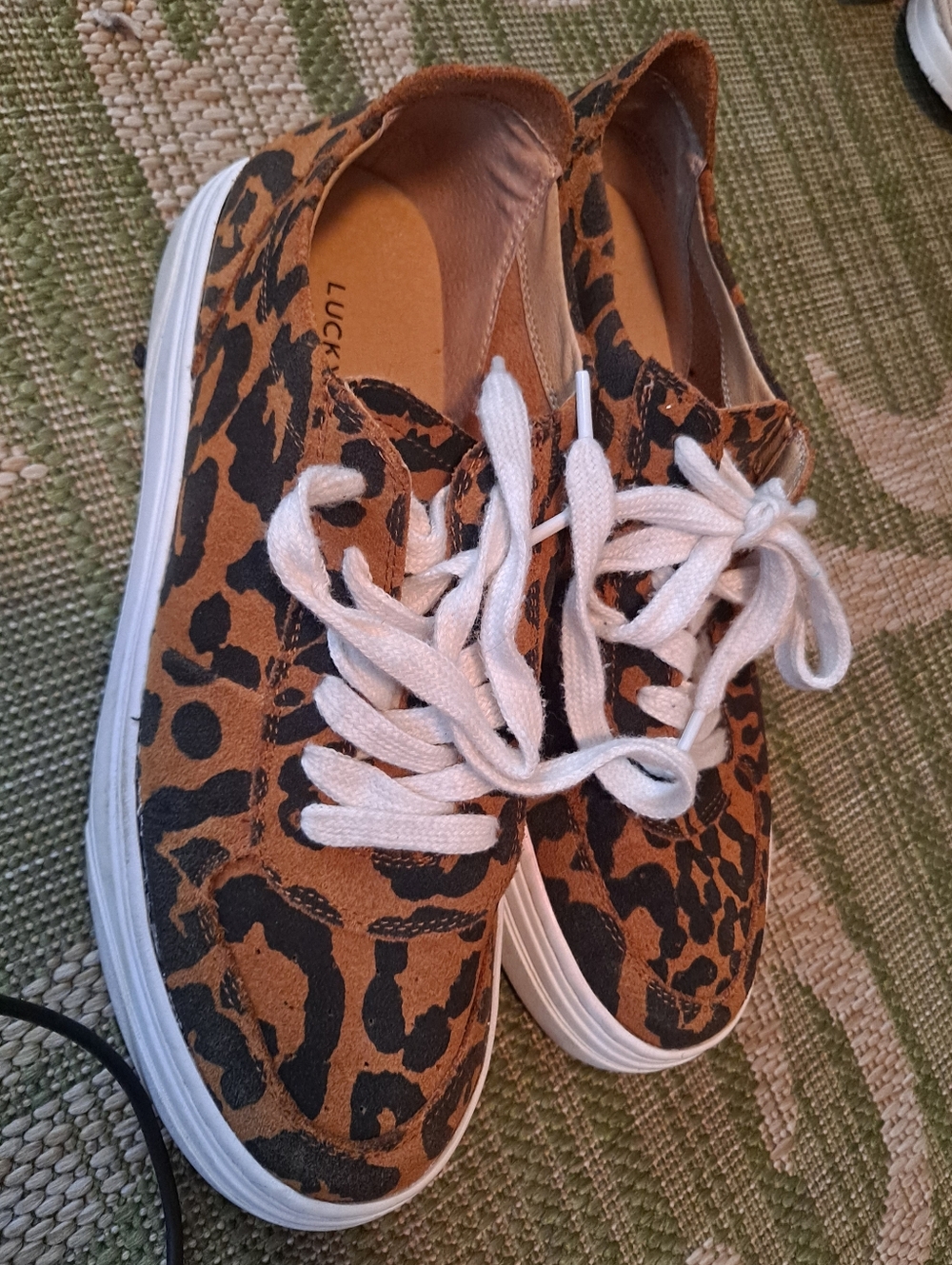 Lucky Brand Leopard-Print Lace-Up Sneakers - Brown & Black with White Laces